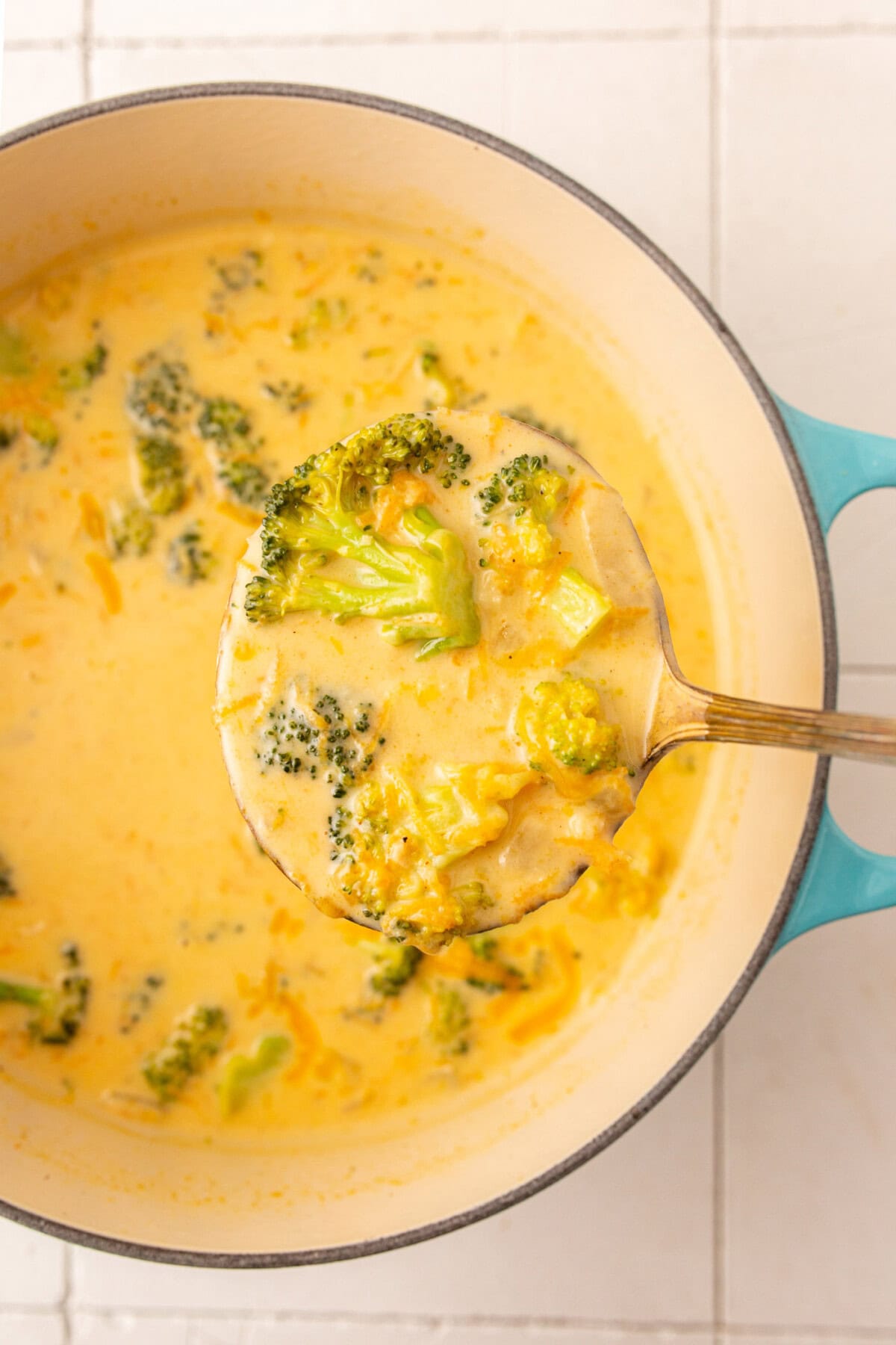 ladle of Broccoli Cheese Soup