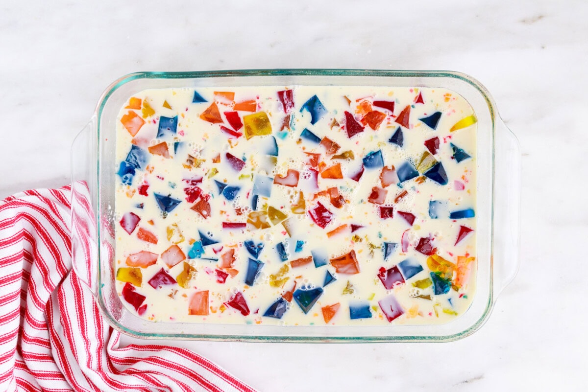 broken glass jello in a baking dish