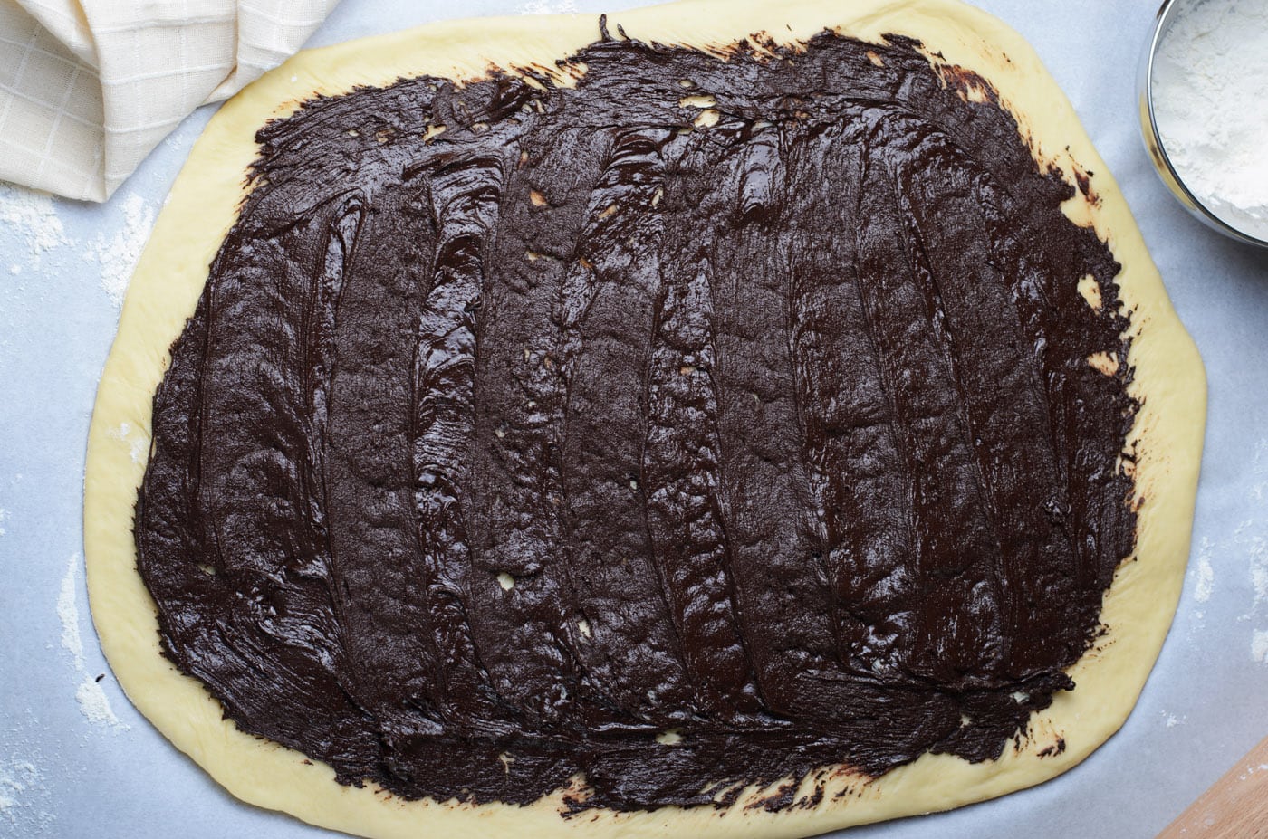 chocolate filling inside babka dough