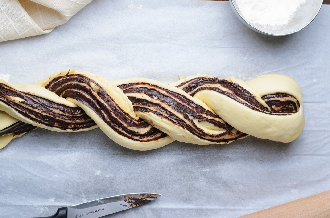 braided chocolate babka dough