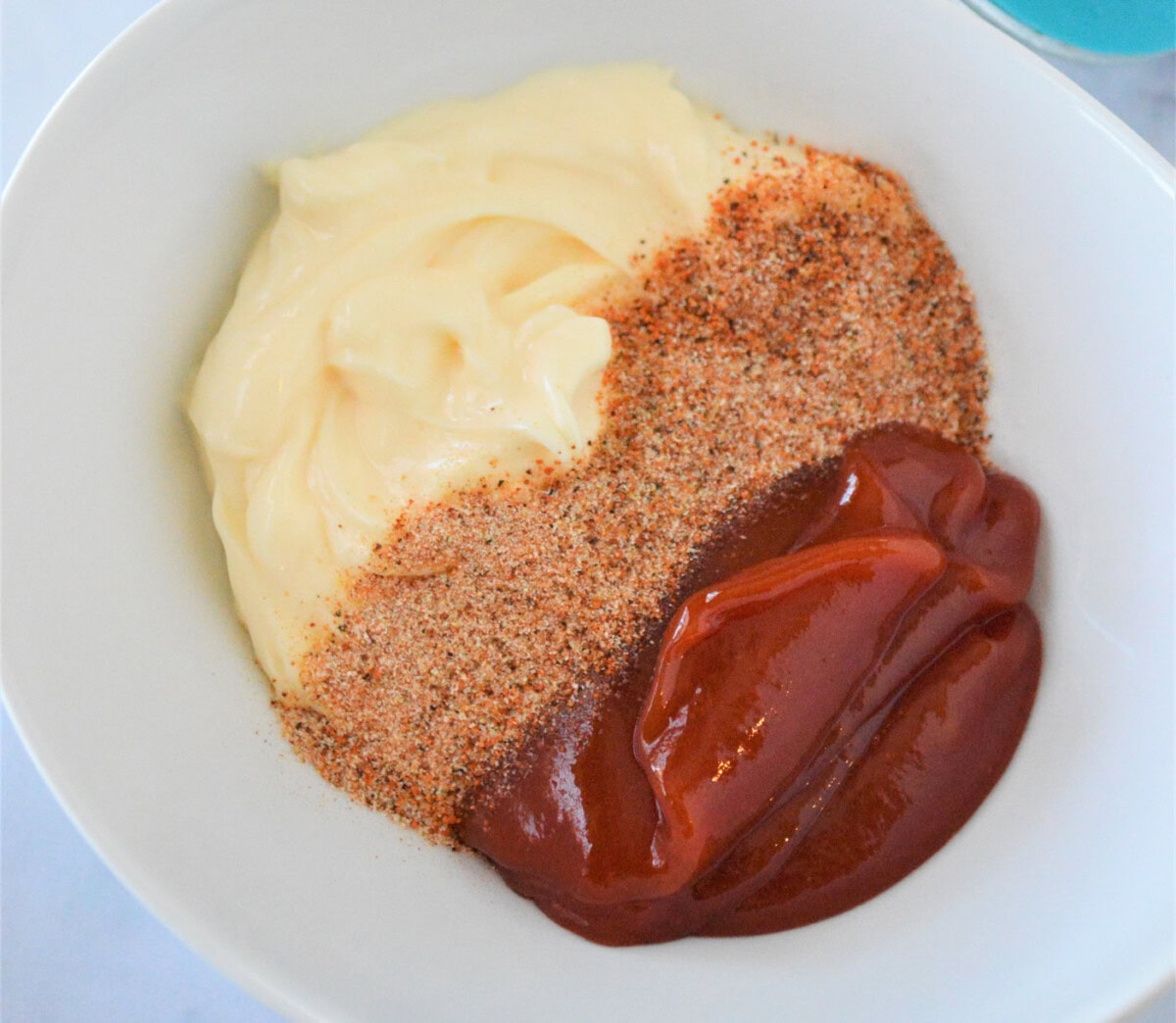 french fry sauce ingredients in a mixing bowl