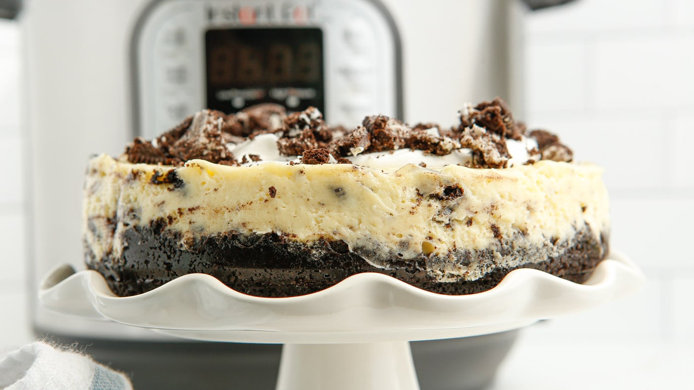 This instant pot oreo cheesecake only takes 35 minutes to pressure cook and is chock full of oreo ch