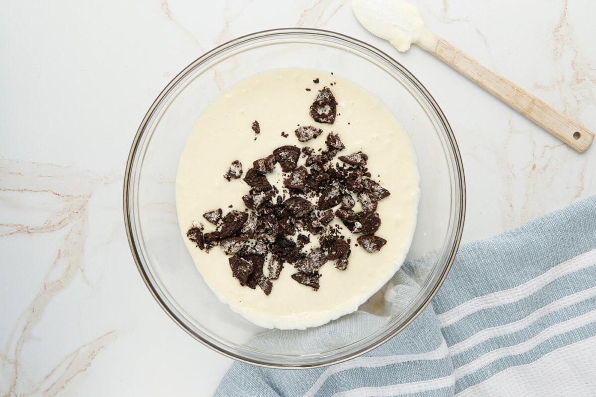 chopped oreos in cheesecake