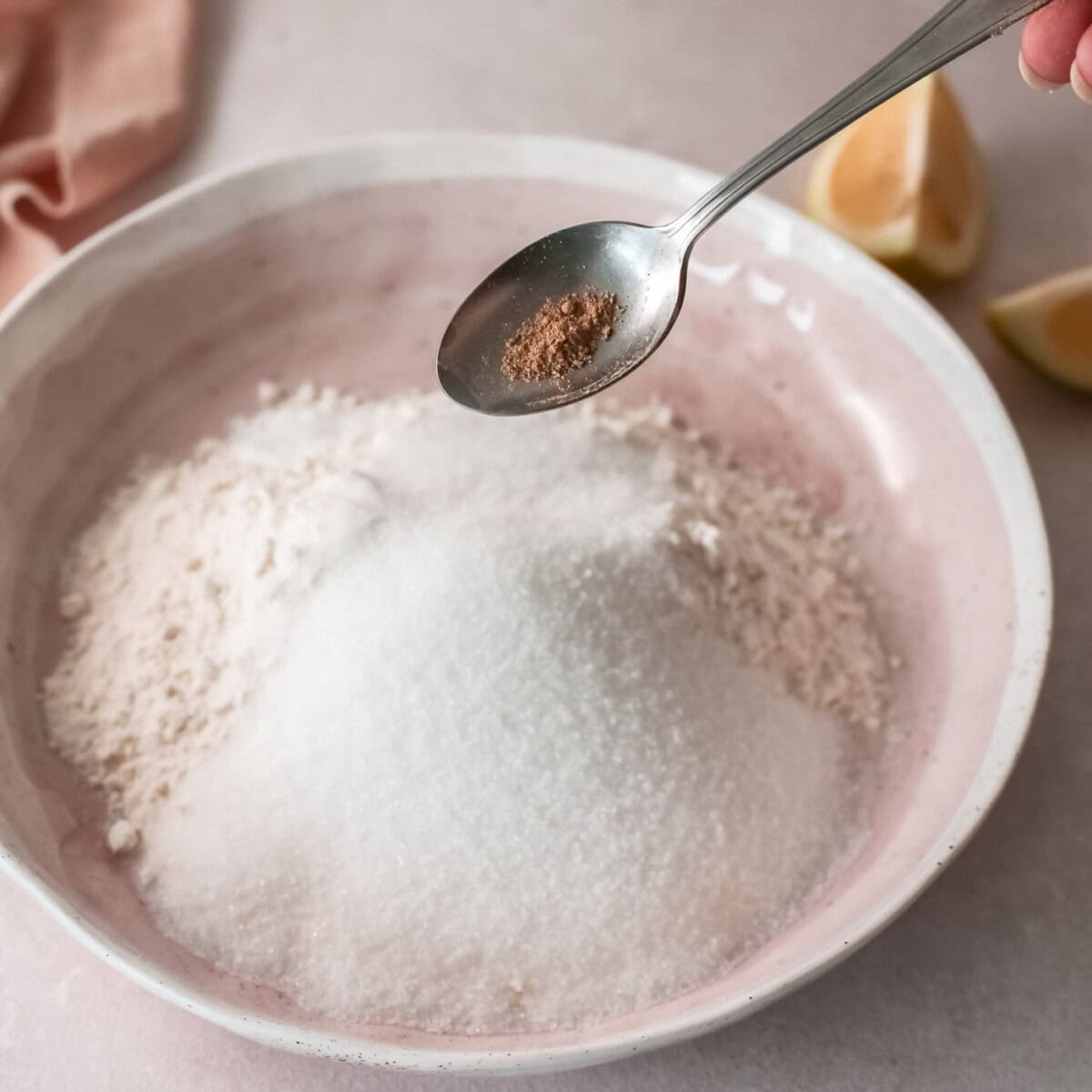 lemon donut ingredients in a bowl