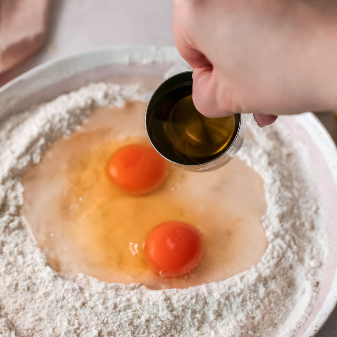 eggs on top of flour mixture