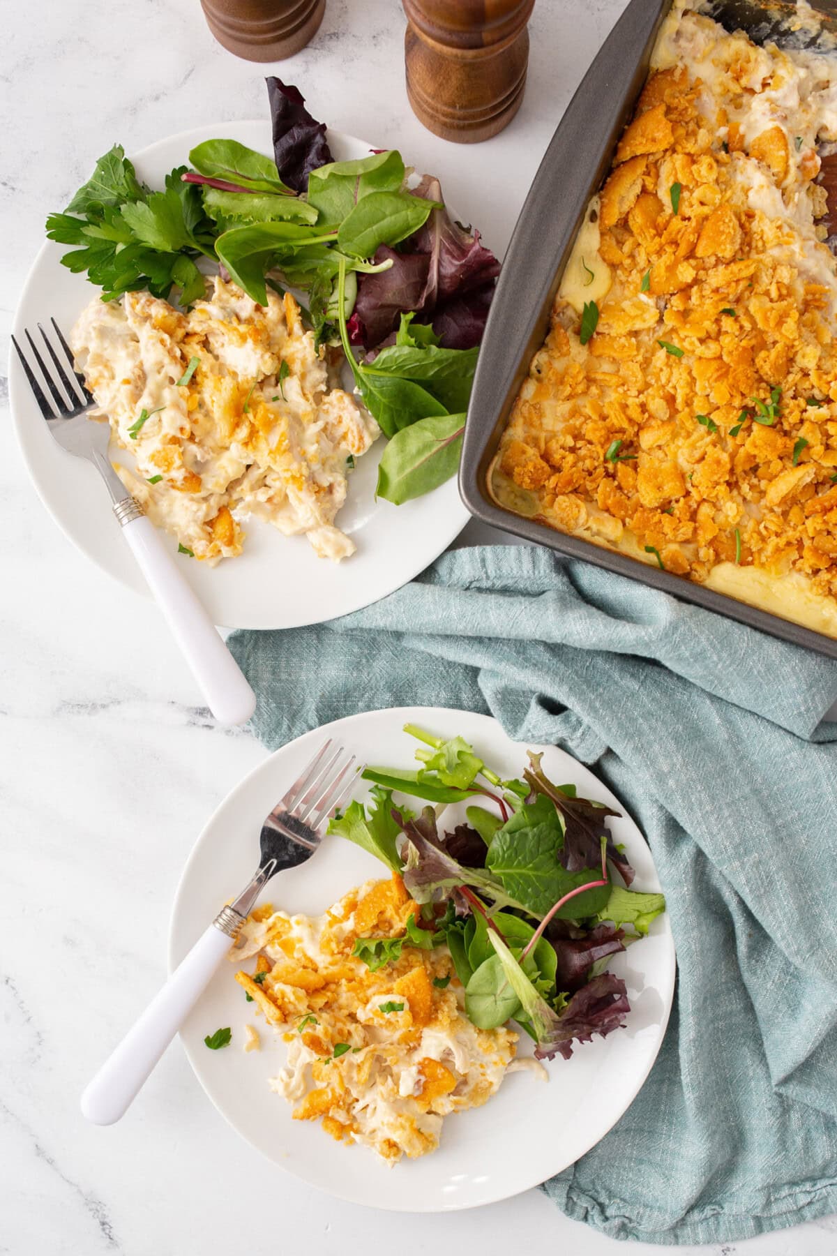 plates of Million Dollar Chicken Casserole