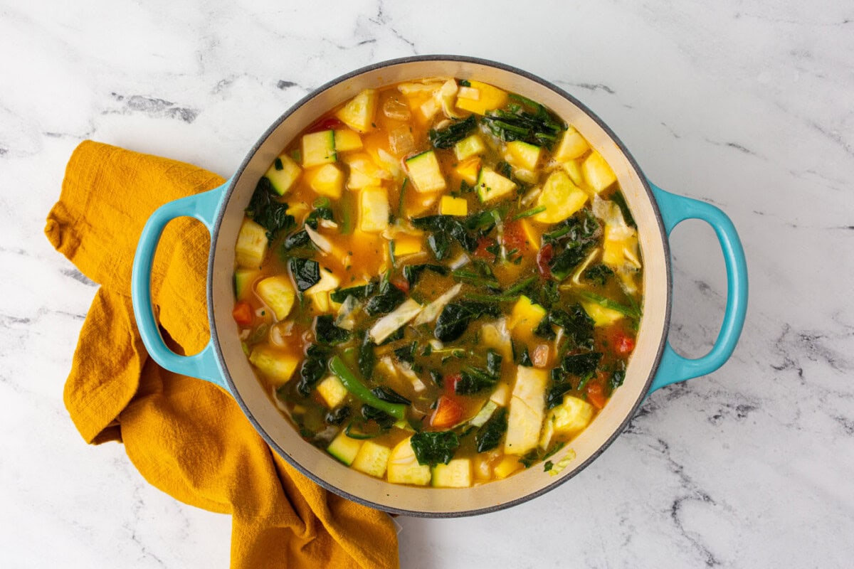 minestrone soup in a stockpot