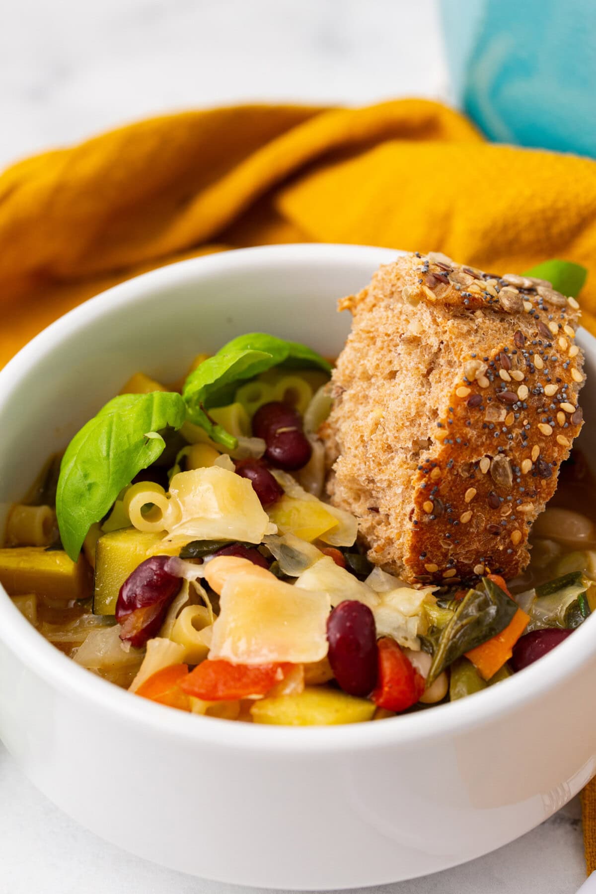 bowl of Minestrone Soup with bread