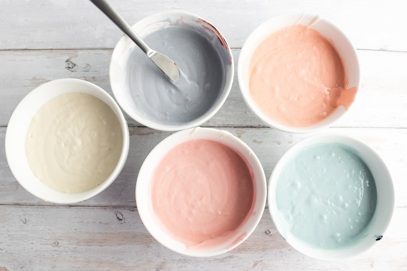 cake batter with pastel food coloring