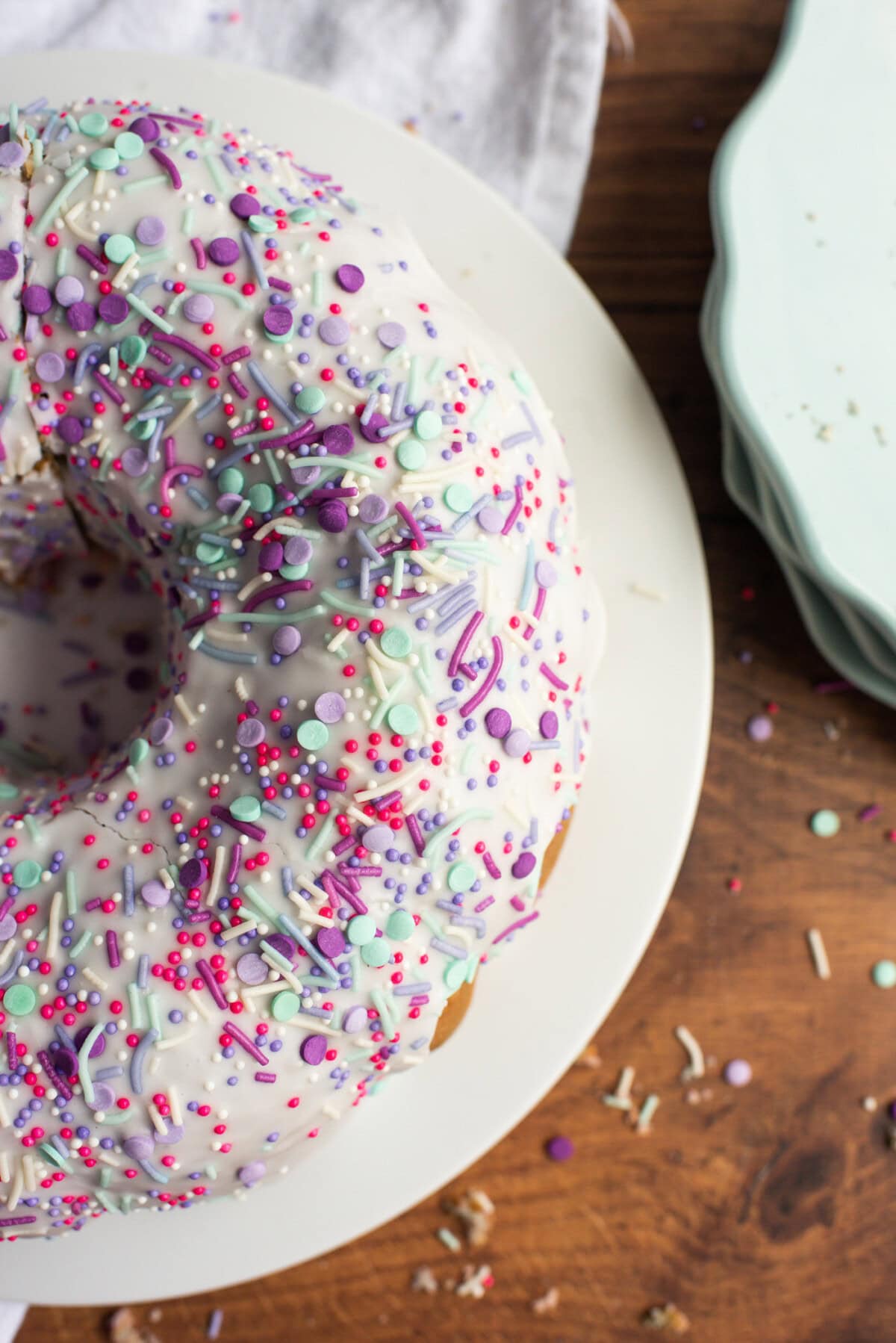 overhead view of Unicorn Bundt Cake
