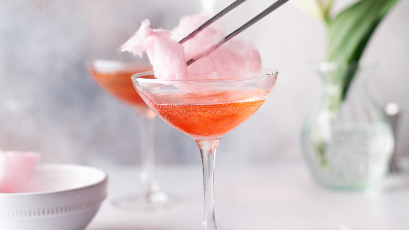 Cotton candy champagne can be used as a signature cocktail at birthday parties, weddings, New Year's
