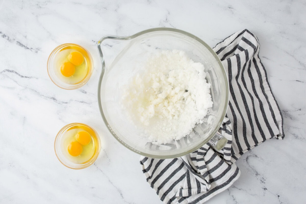 shortening and sugar in a mixing bowl