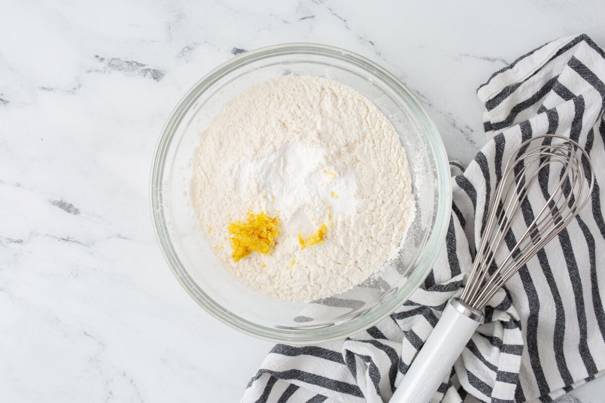lemon cake ingredients in a bowl