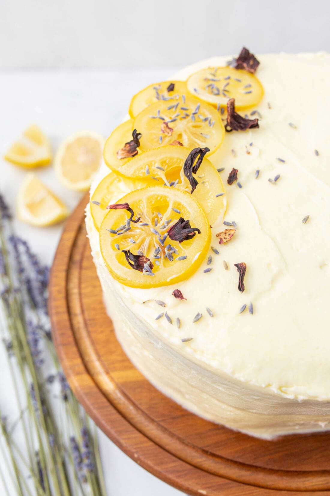 lemon cake on a cake plate