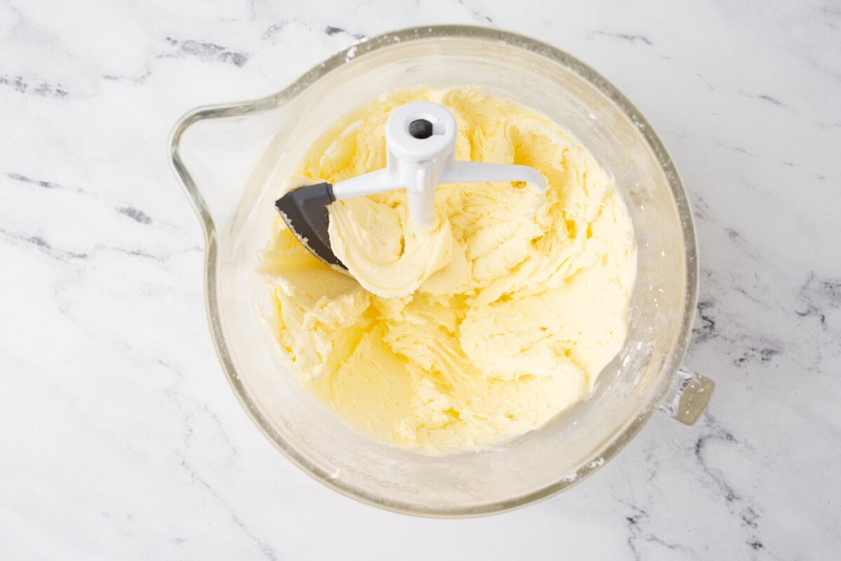 lemon frosting in a stand mixer bowl