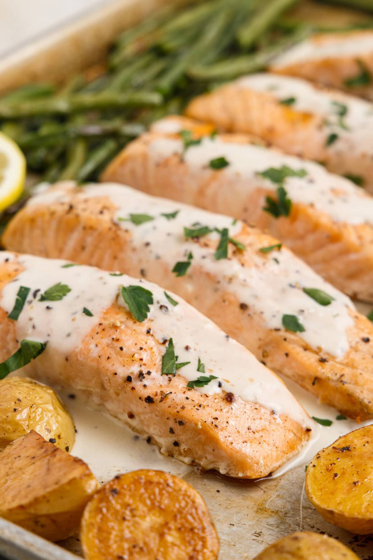 Baked Salmon with lemon cream sauce