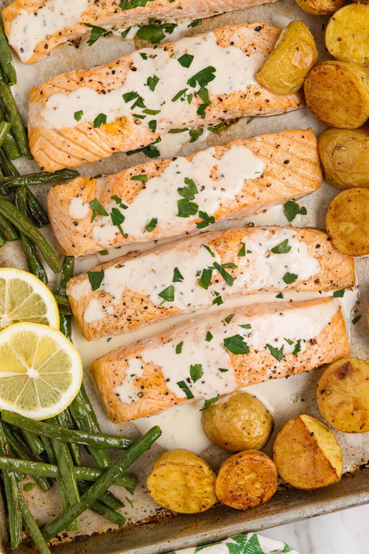 Baked Salmon with lemon cream sauce