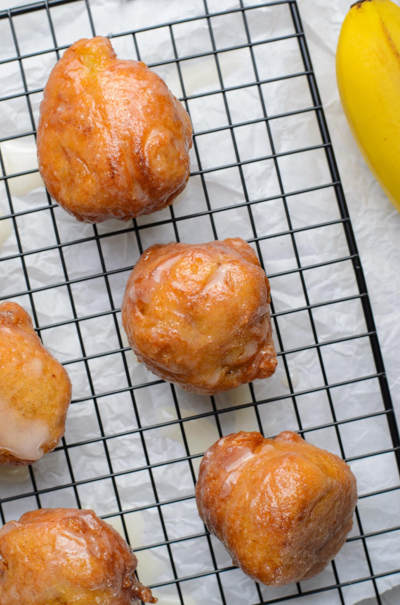 Banana Fritters on a rack
