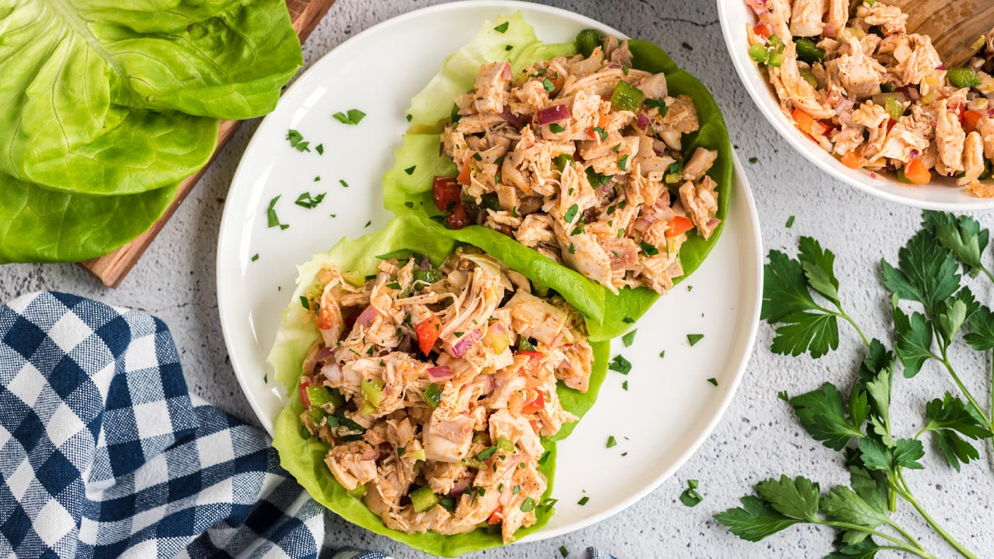 Enjoy this Cajun chicken salad for lunch, dinner, or as a light appetizer at your next BBQ or potluc