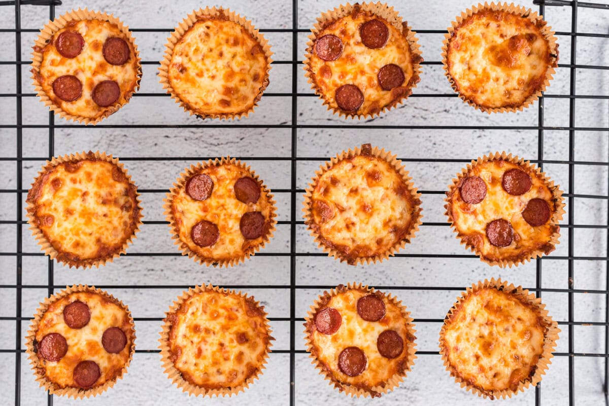 baked cauliflower pizza bites on a cooling rack
