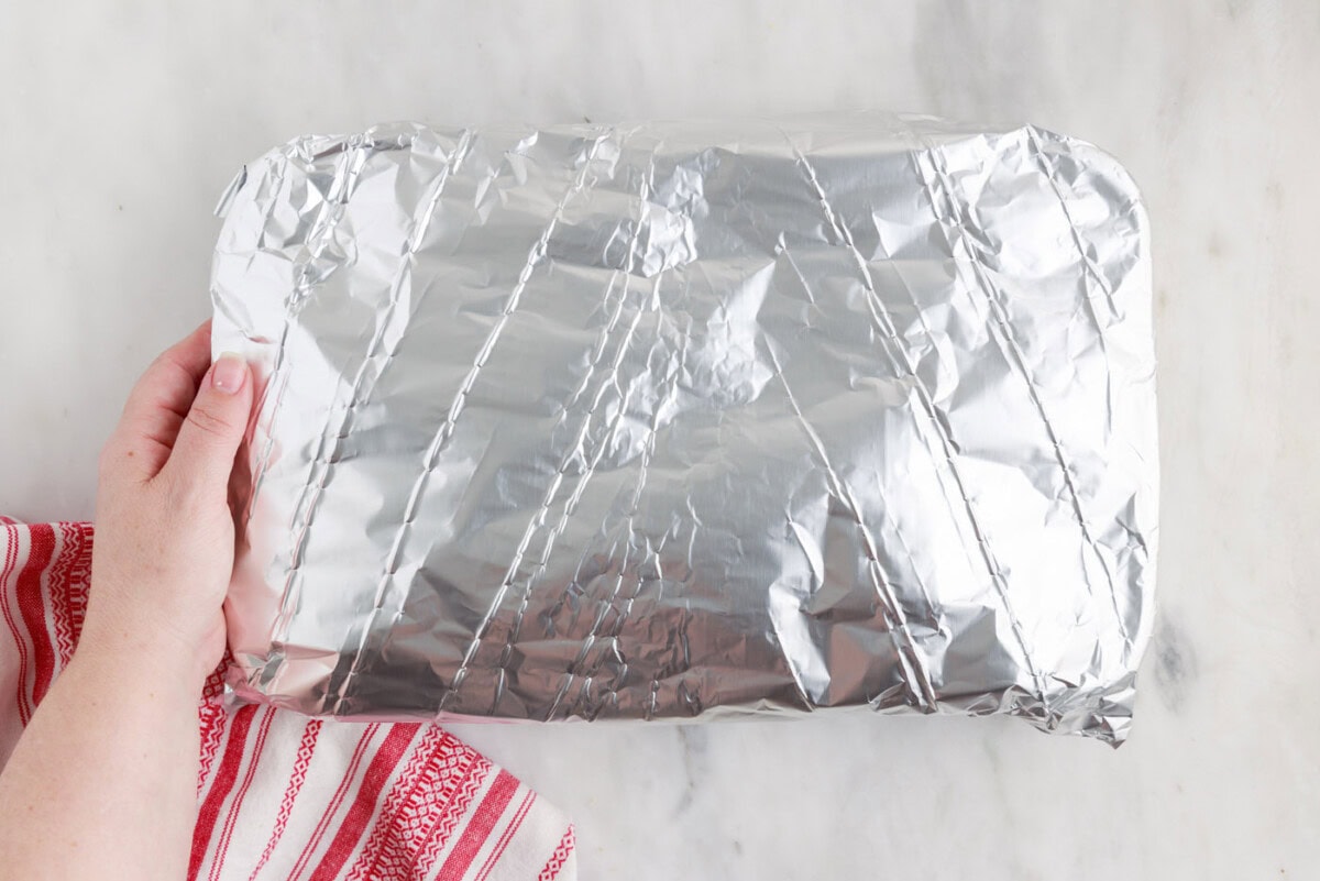 aluminum foil covering casserole dish
