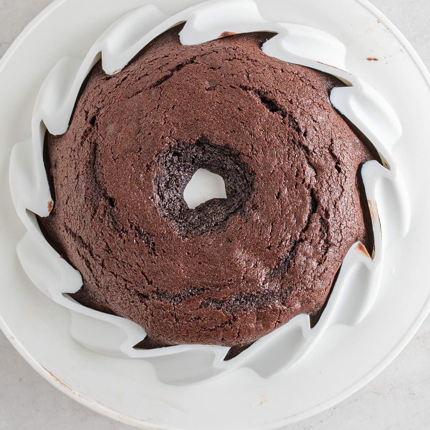 baked chocolate pound cake in a mold
