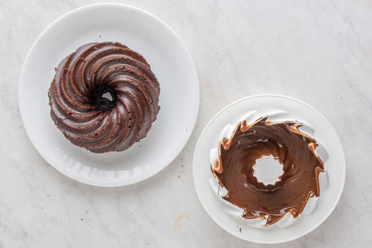 bundt pan coated with chocolate