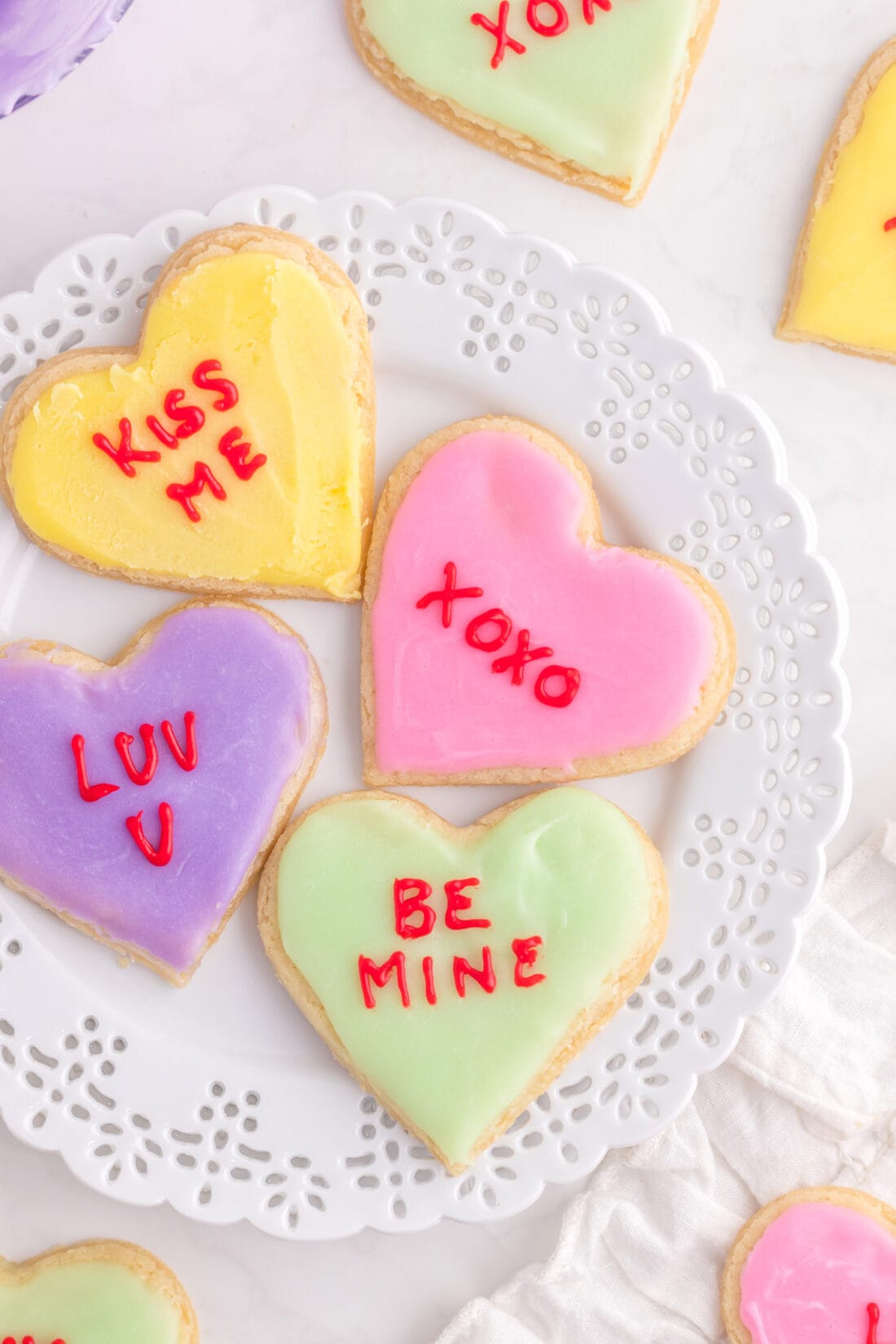 Conversation Heart Cookies on a plate