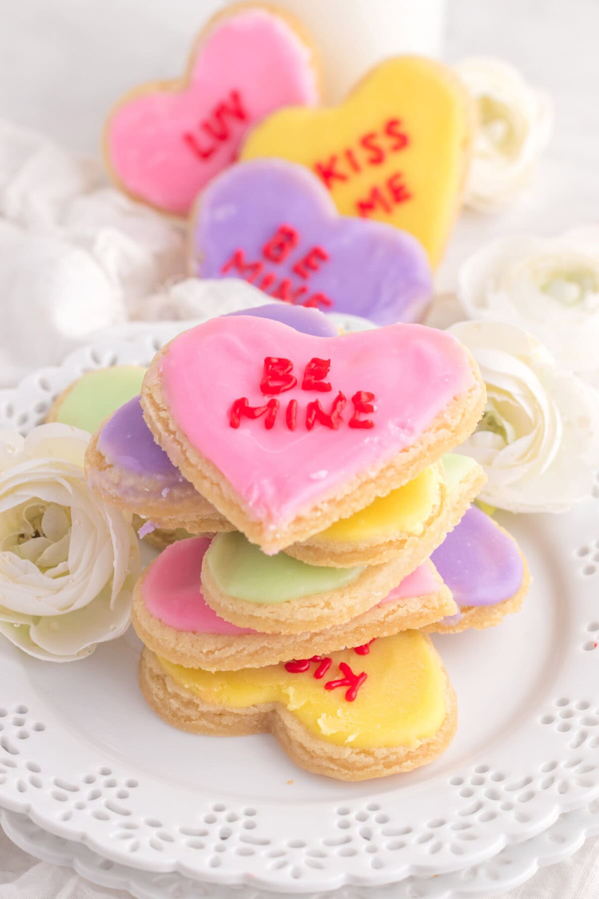 stack of Conversation Heart Cookies