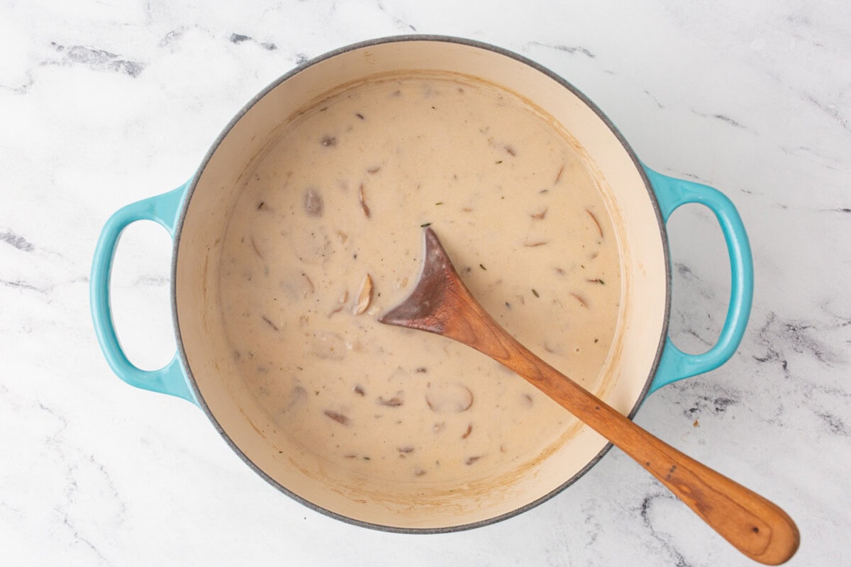 cream of mushroom soup in a dutch oven