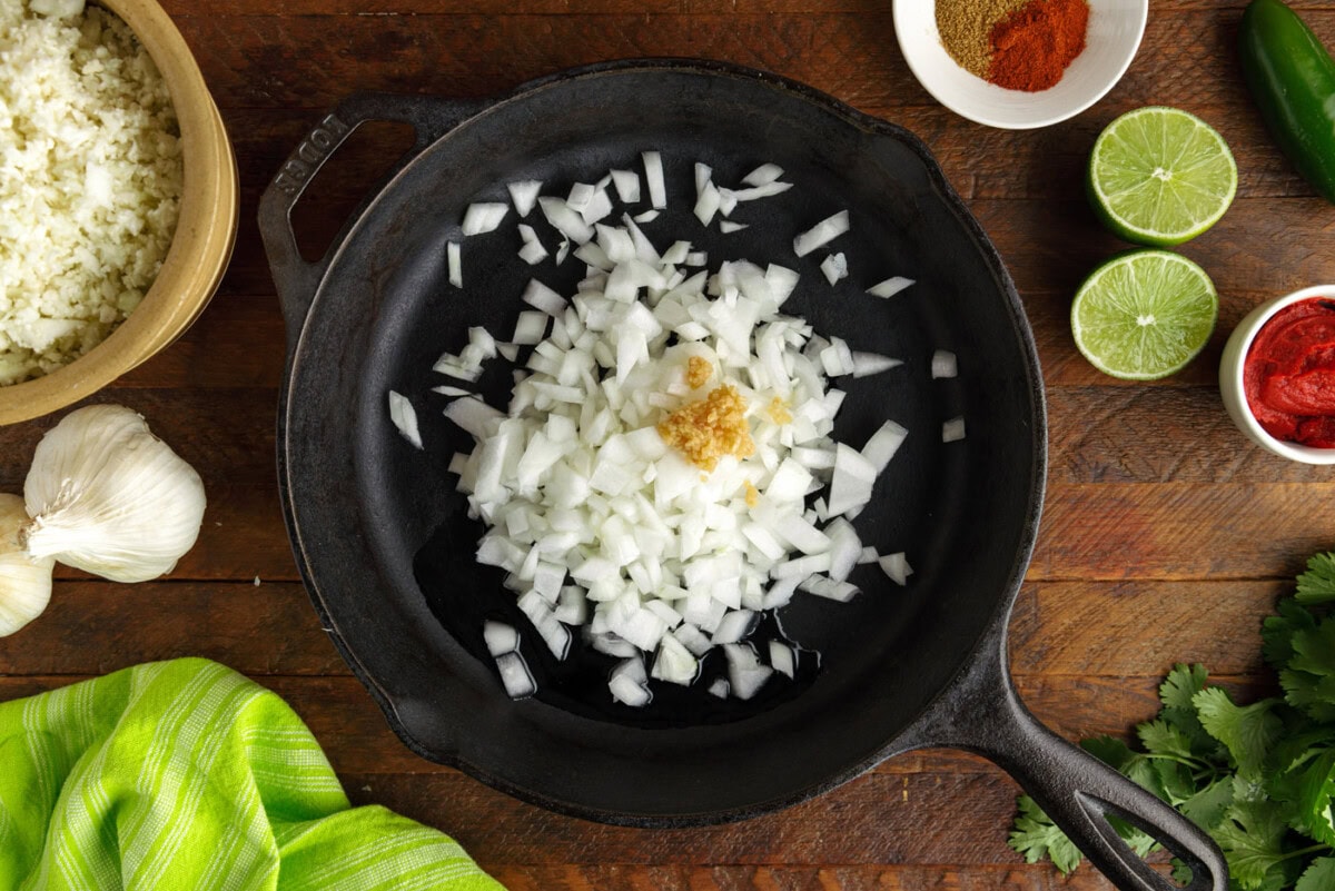onion and garlic in a pan