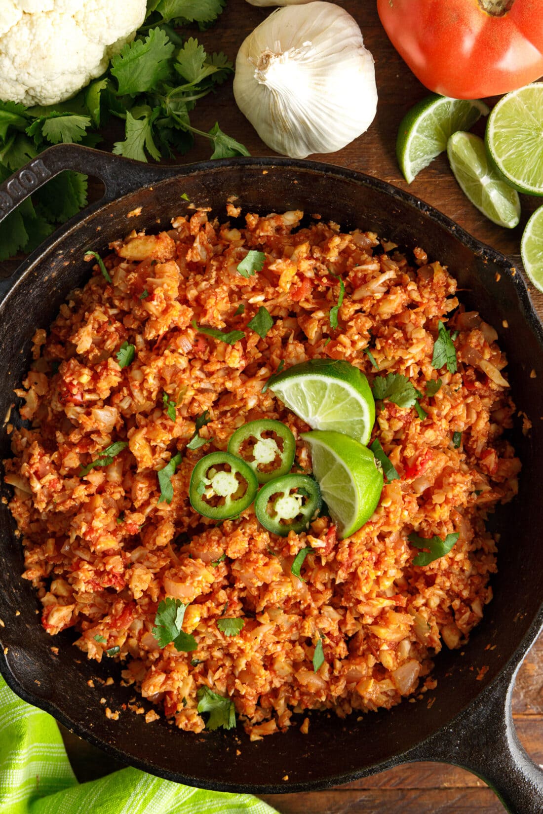 Mexican Cauliflower Rice in a skillet