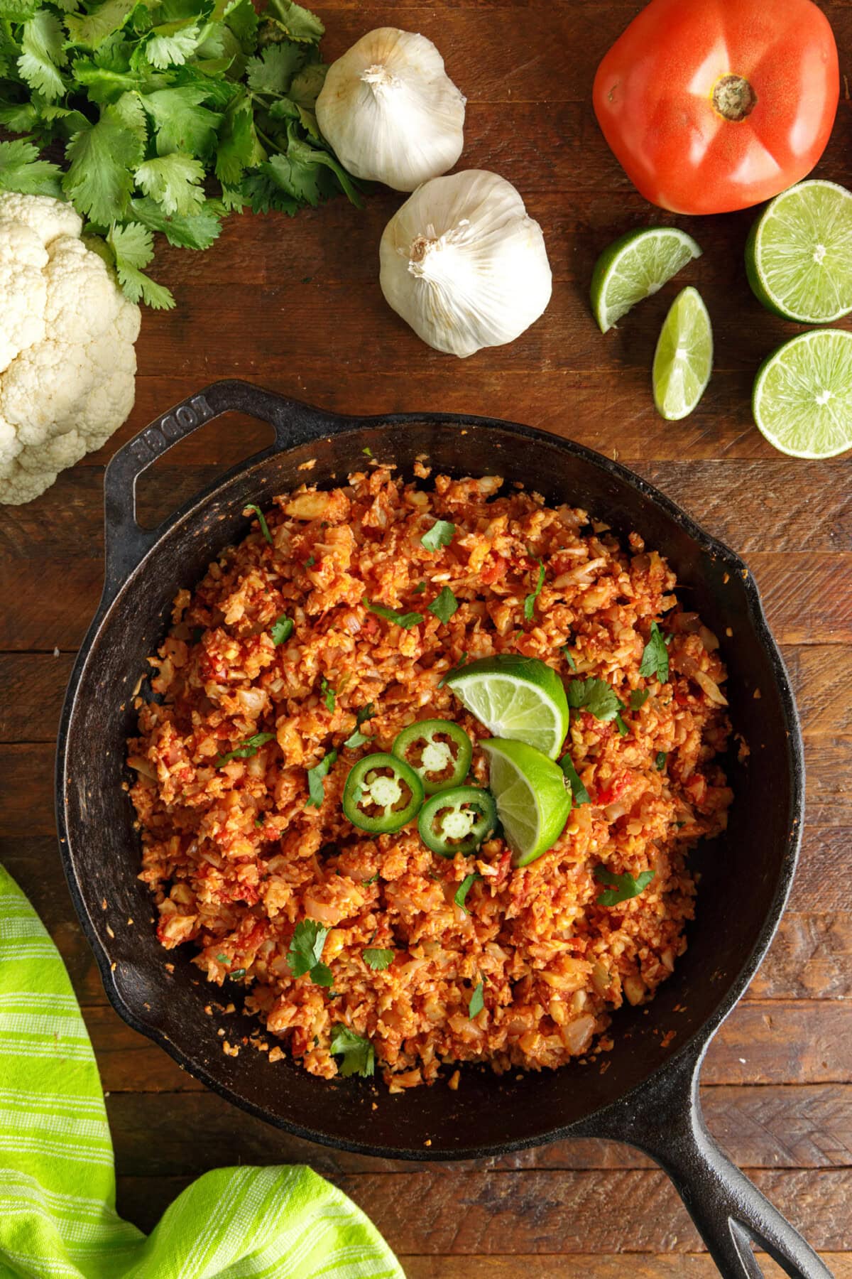 Mexican Cauliflower Rice in a skillet