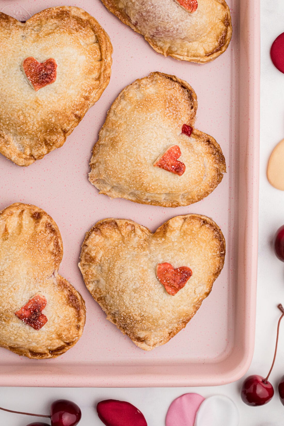 Valentine Cherry Hand Pies on pan