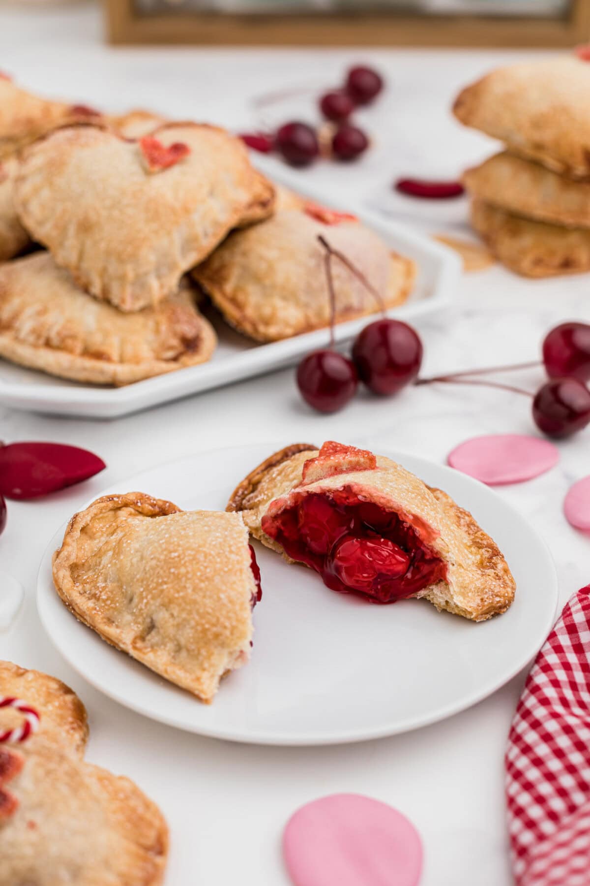 Valentine Cherry Hand Pie broken in half