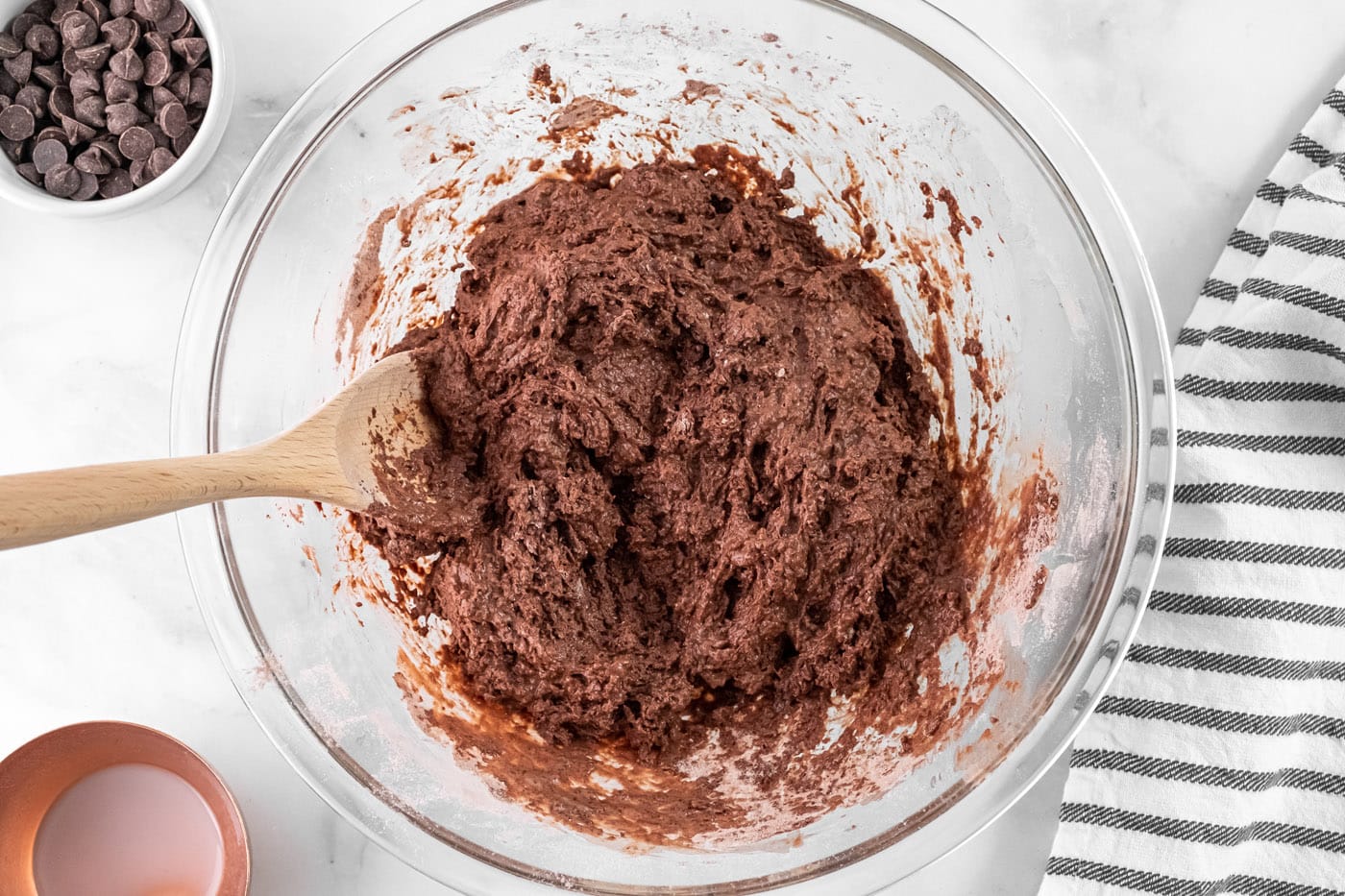 chocolate cupcake batter in a mixing bowl