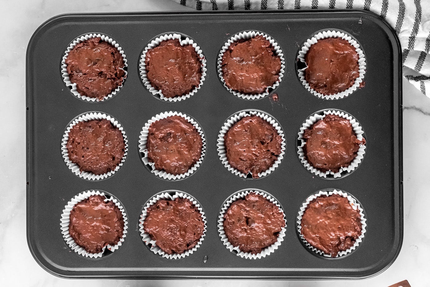 chocolate cupcakes in cupcake tin