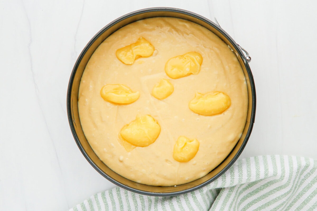 lemon curd on top of cake batter