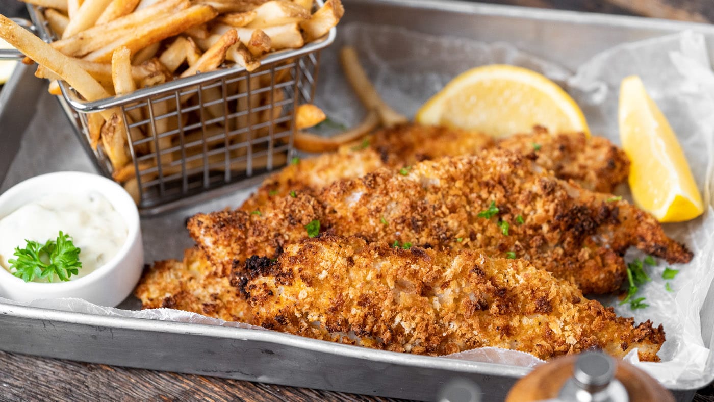 Flaky cod fillets with a crispy golden panko exterior done in just 12 minutes of bake time, without 
