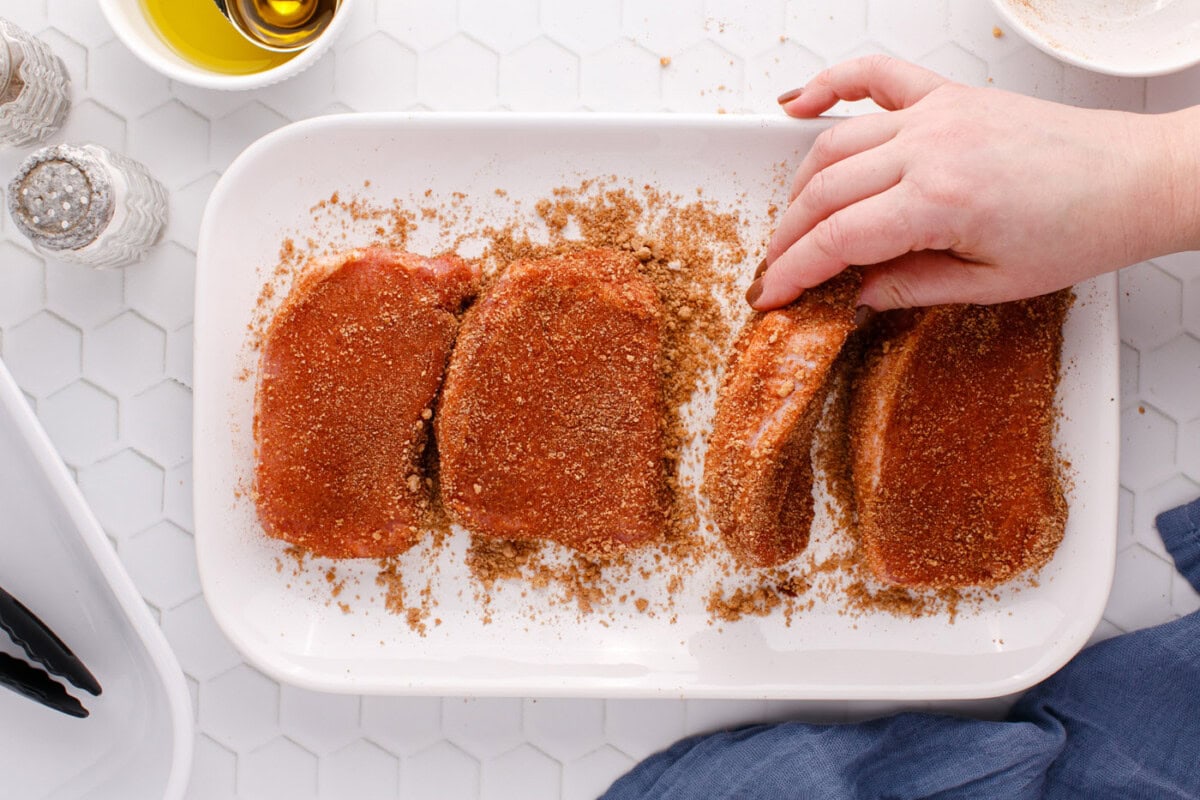 seasoned pork chops on a plate