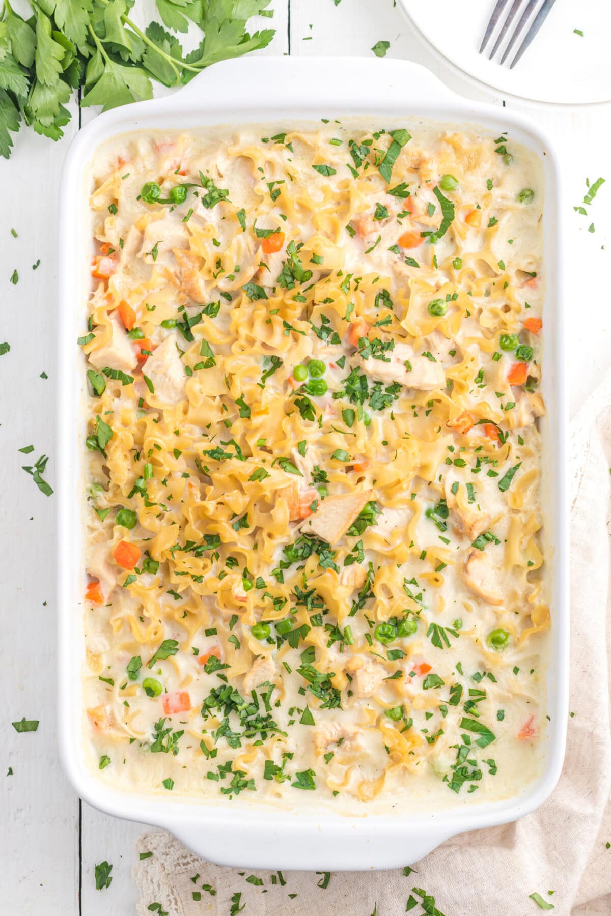 Chicken Noodle Casserole in a pan