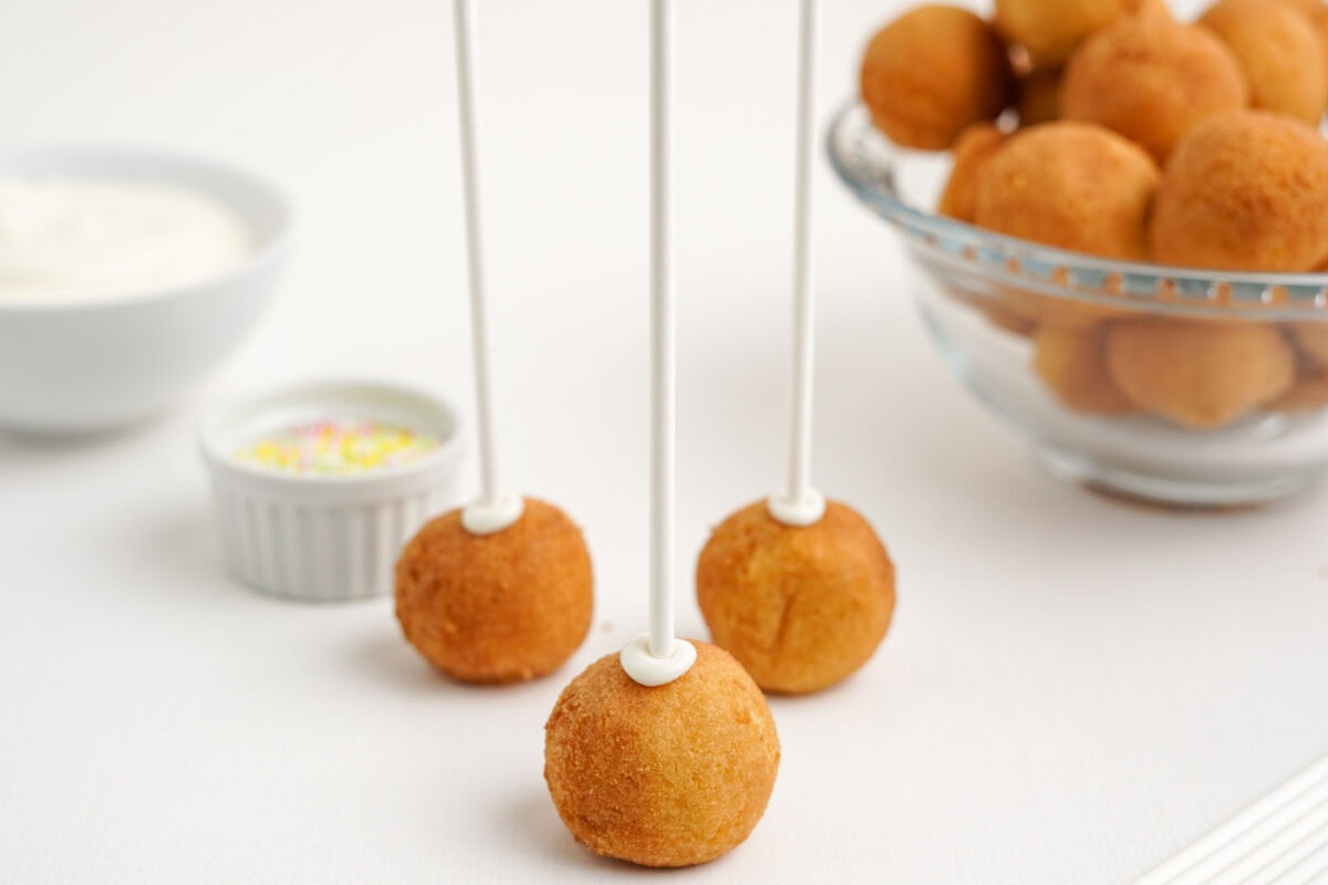 donut holes with cake pop stick