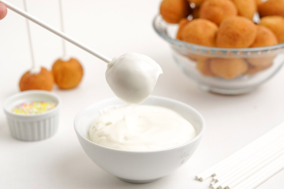 white chocolate donut hole cake pops