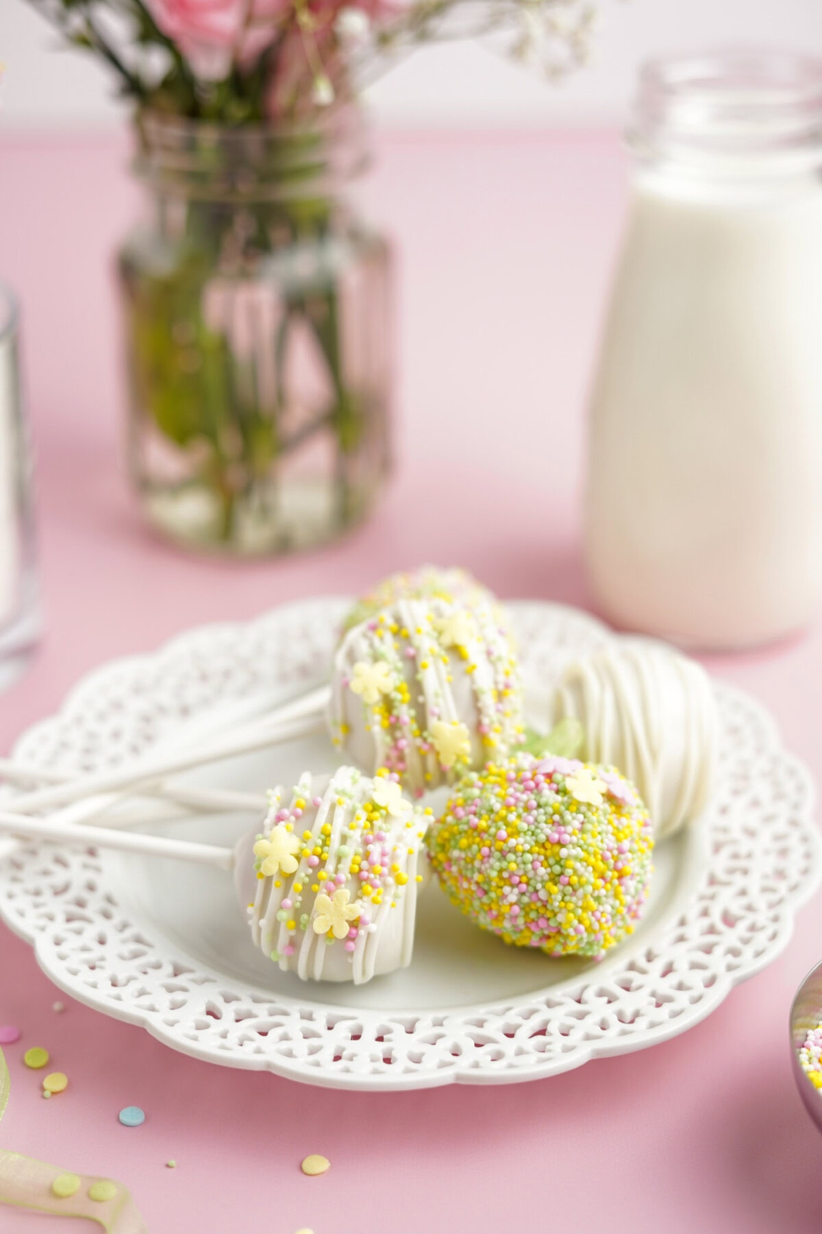 Donut Hole Cake Pops on a plate