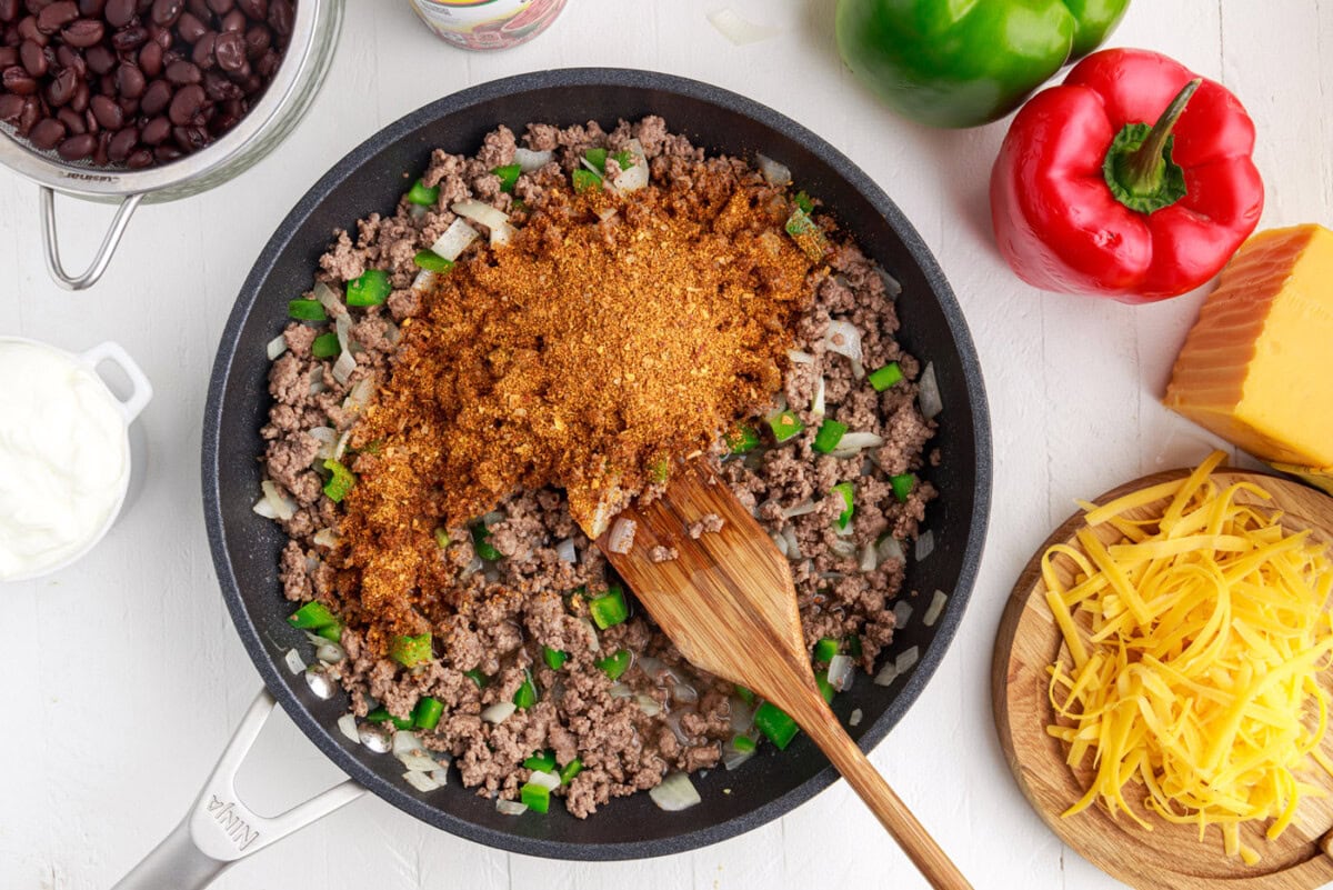 taco seasoning in a skillet