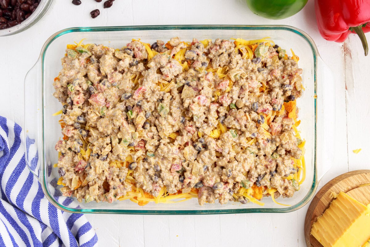 ground beef on top of dorito casserole