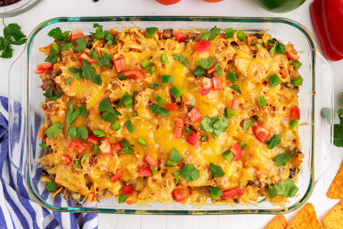 diced toppings over casserole