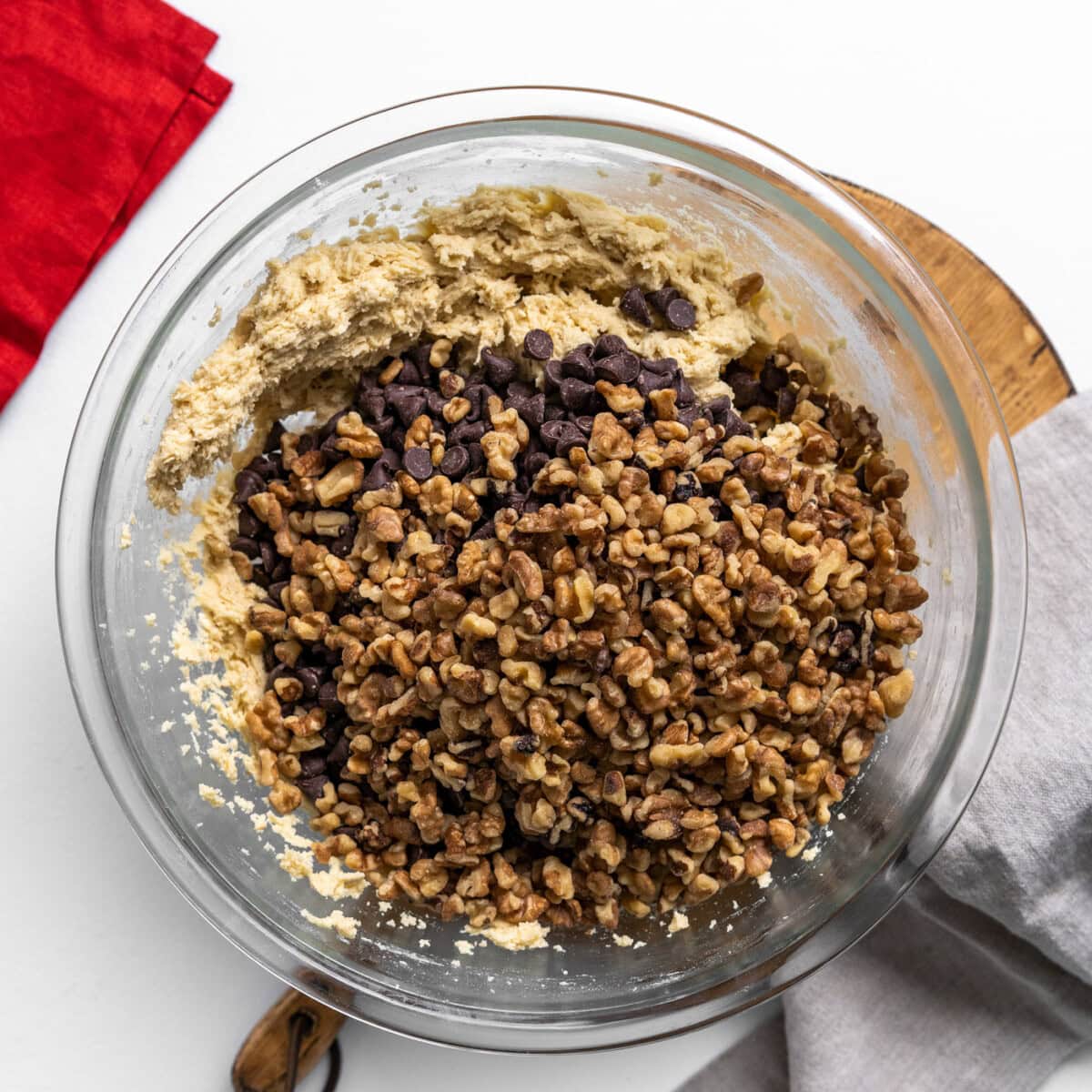 walnuts and chocolate chips in cookie dough