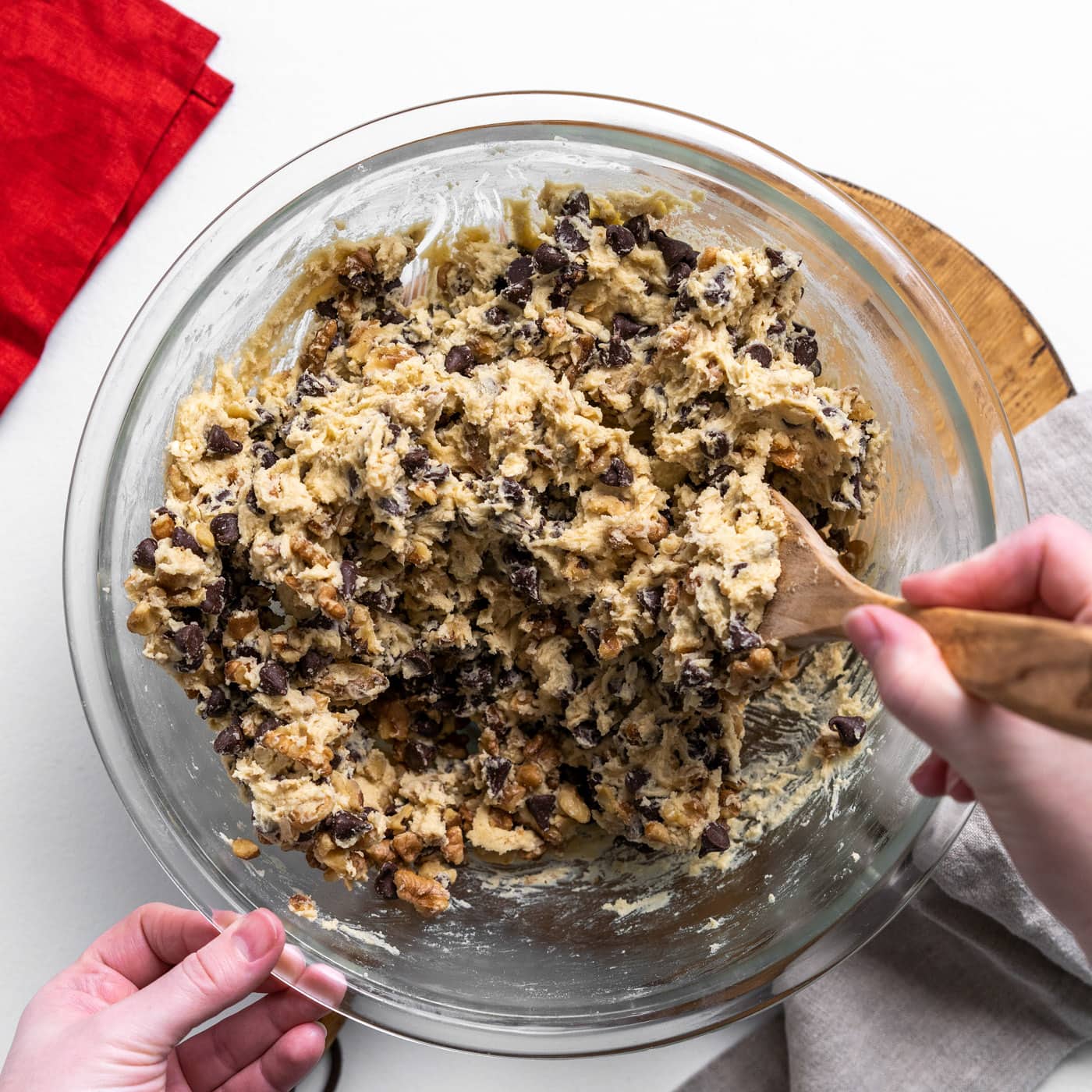 walnuts and chocolate chips in cookie dough