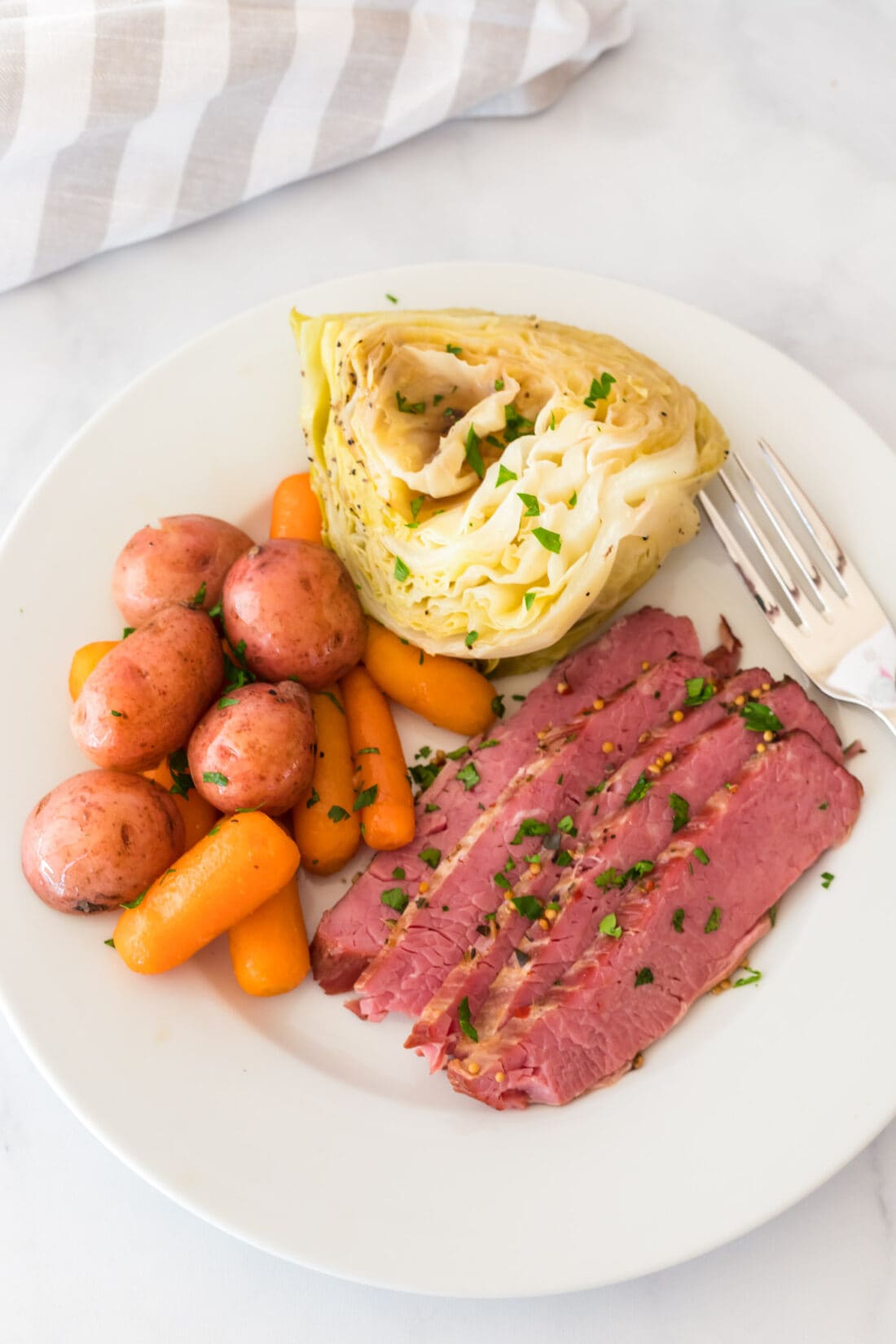 corned beef and cabbage on plate
